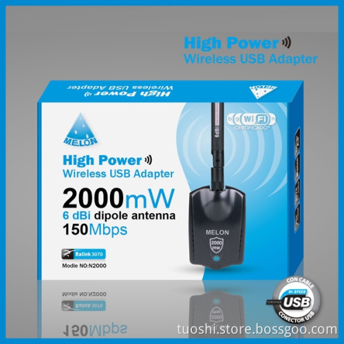 Melon 2000mW ralink wifi usb adapter 6dbi , 150Mbps Model N2000
